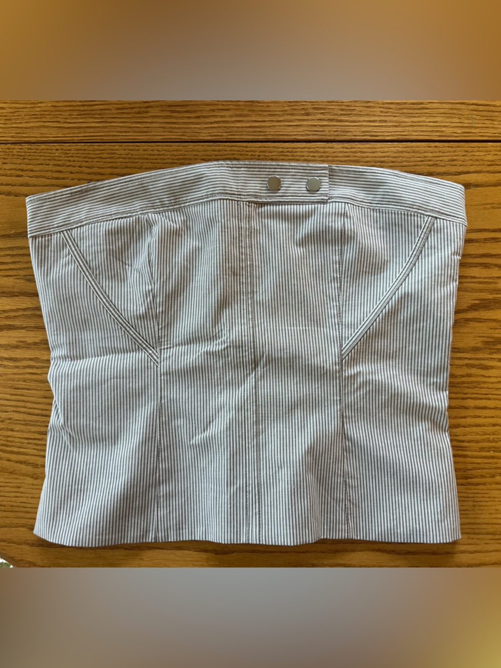 Zara Corset-like Brown Stretch Poplin Striped Strapless Top Large
